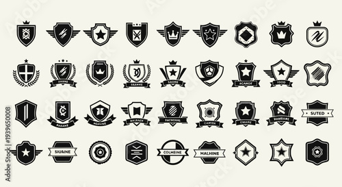 Set of Vintage Emblem Badges, Shields, Crests and Insignias