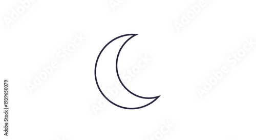 Simple Crescent Moon Icon, Minimalist Night Symbol, Outline Drawing on White Background