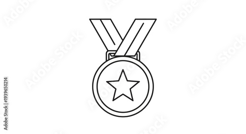 Simple outline drawing of a medal with a star on a ribbon