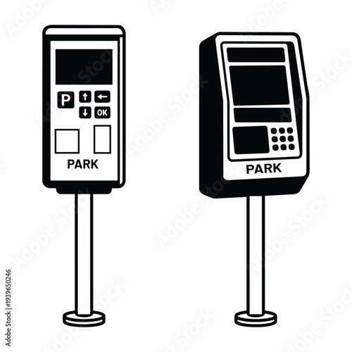 Parking meter station kiosk machine vector illustration for city street management and urban service