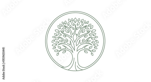 Stylized Tree of Life Logo Design, Circular Emblem, Nature Symbol, Minimalist Line Art
