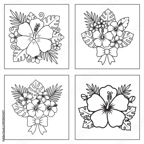 Hibiscus Flower Coloring Page for Kids – Tropical Floral Line Art
