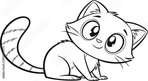 Cute cartoon cat sitting and looking sideways with big eyes