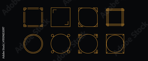 Gold Geometric Frames Set Minimal Line Borders Circle Square Decorative Vector Collection