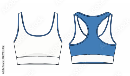 Women Blue Sports Bra Racerback Crop Top Technical CAD Mockup