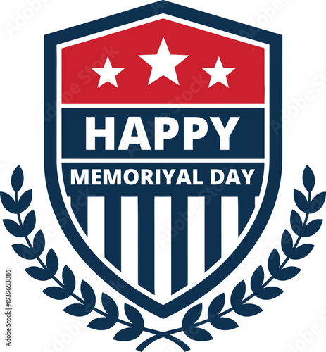 Memorial day tribute shield emblem with patriotic symbols
