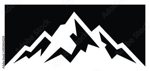 Mountain silhouette icon vector illustration featuring jagged peaks with dramatic lightning bolt strike symbolizing energy, adventure, and natural power motifs