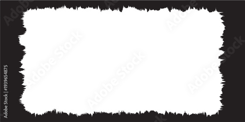 white grunge paint frame with rough brush edges on a black background