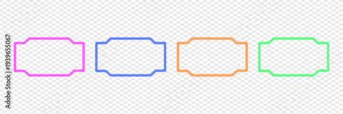 Set of colorful neon modern rectangular frames and borders with glowing effect, perfect for design elements, labels, banners, user interfaces, or futuristic signs