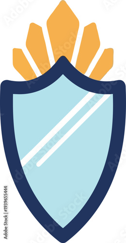 Blue and Gold Shield Icon with Crown Elements for Security and Protection Concepts