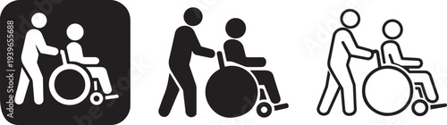 Person pushing wheelchair assistance icon.