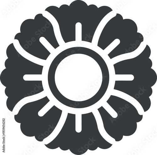 Black and White Floral Emblem Icon Isolated on White Background, Vector Decorative Symbol