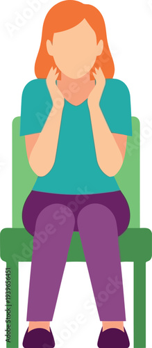Vector illustration of woman with sore throat sitting on chair, healthcare and medical symptom concept