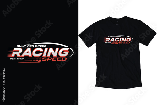 Built for speed racing t shirt design featuring bold typography with motion trail effects and modern sleek graphic elements