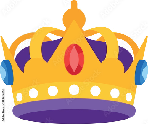 Colorful Cartoon Royal Crown Vector Illustration with Jewels and Gold Accents on White Background