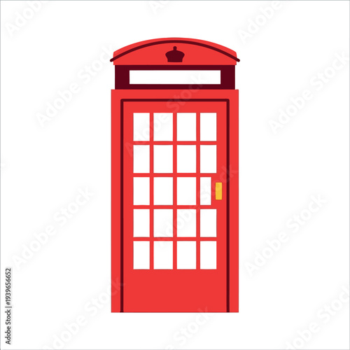 Classic British Red Telephone Booth Isolated on White Background Vector Illustration