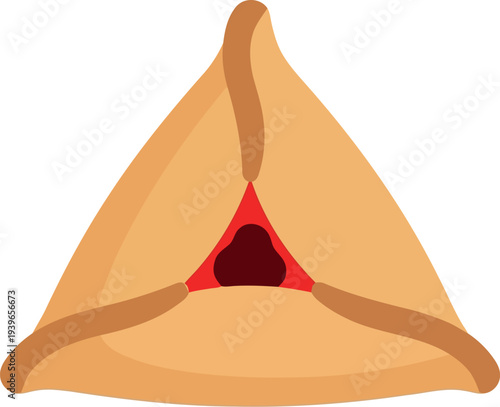 Vector illustration of traditional Purim hamantaschen cookie with poppy seed filling on white background