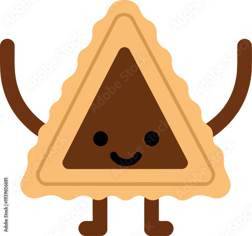 Cute Cartoon Hamantaschen Cookie Character for Purim Holiday, Vector Illustration