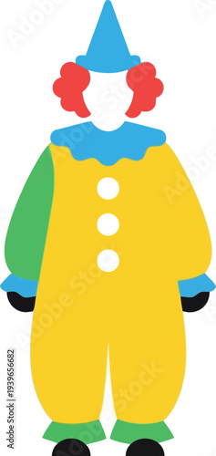Colorful Cartoon Clown Illustration in Yellow Costume with Red Hair and Blue Hat Isolated on White