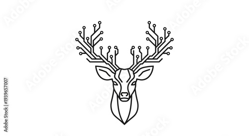 Deer Head with Antlers Illustration Artwork.