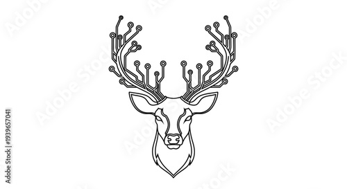 Deer Head with Antlers Illustration Artwork.