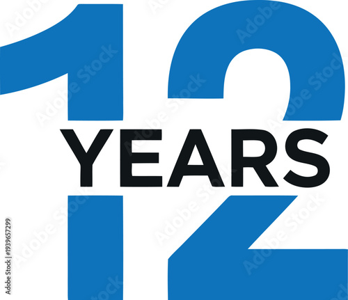 12 Years Anniversary Celebration Blue Typography Isolated on White Background