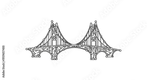 Detailed Black and White Bridge Illustration.