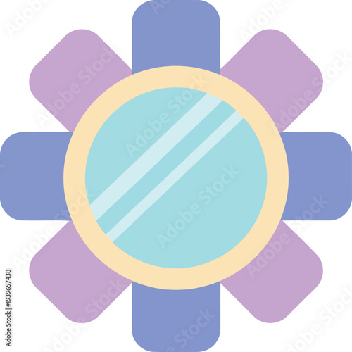 Flat pastel flower icon with blue and purple petals for spring design and branding