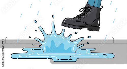 Heavy Duty Boot Stepping Into Water Splash.