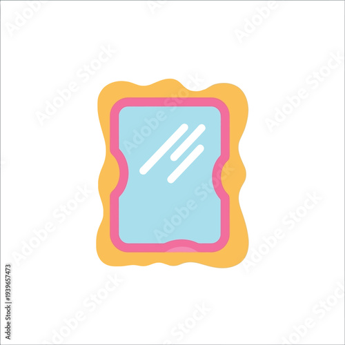 Colorful decorative mirror icon with ornate frame on white background, flat vector illustration