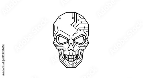 Detailed Black and White Skull Illustration.