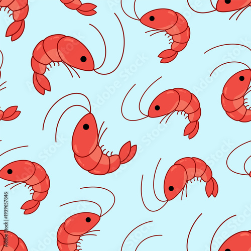 Shrimps seamless pattern. background. Simple cartoon style illustration, drawing