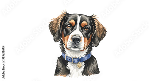 Tableau sur toile A cute sitting puppy of a Bernese Mountain dog mixed breed is isolated on a whit
