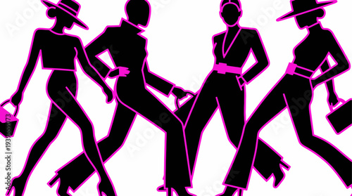 Fashion models strutting down a catwalk, showcasing stylish outfits and accessories from various viewpoints