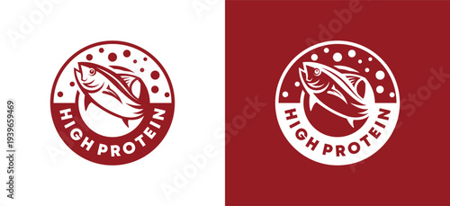 High Protein Tuna Fish Badge Logo Seafood Label
