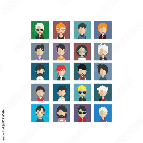 Avatar Collection: A diverse collection of illustrated avatar icons, each with unique features and style. 