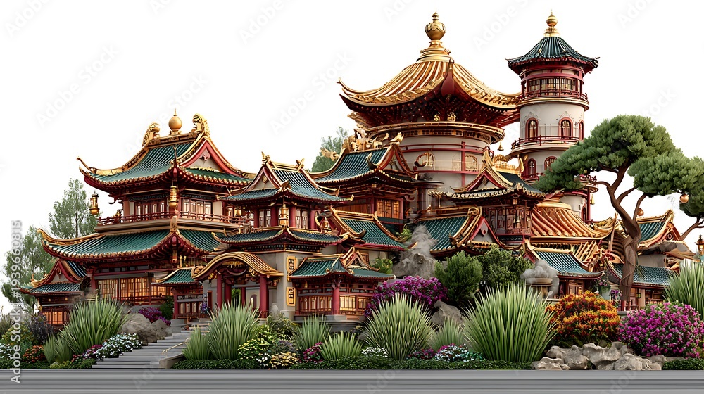 Obraz premium Elegant asian palace design with classic pagoda roofs high resolution picture