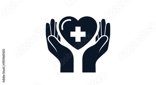 Hands holding a heart with a medical cross symbolizing care and healthcare.