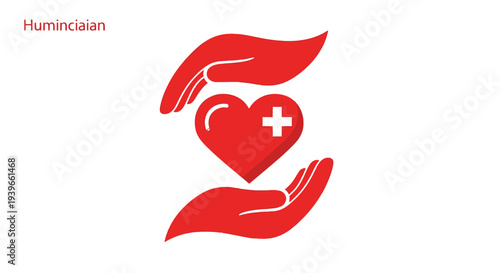 Red heart with cross in hands symbolizing care and health.