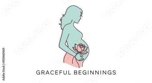 Pregnant woman holding a flower gently against her belly.