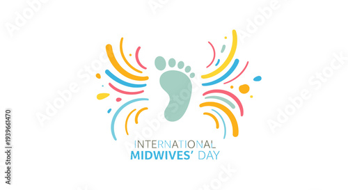 International Midwives Day colorful logo with baby footprint.