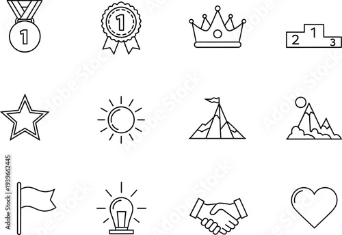 Set of line icons representing success achievement leadership and motivation concepts