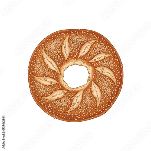 Simit Traditional Turkish Sesame Bread Bagel Flat Vector Illustration Isolated on White.