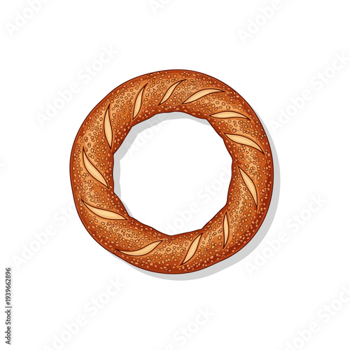 Simit Traditional Turkish Sesame Bread Bagel Flat Vector Illustration Isolated on White.