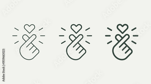 Hand Icon Liking Heart on White Background, Simple Line Art Style