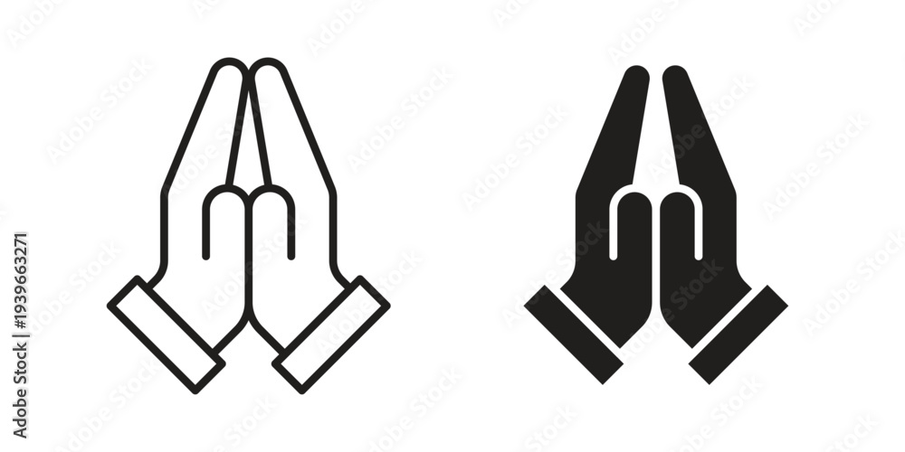 Obraz premium Prayer and Respect Icon in black solid style. linear symbol.