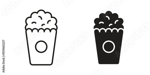 Popcorn icon in black solid style. linear symbol.
