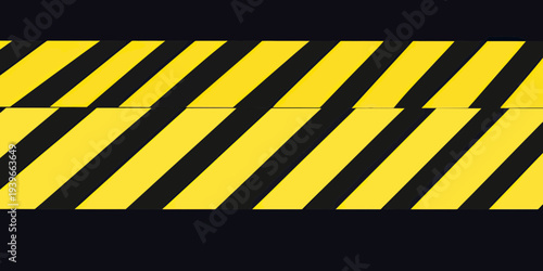Yellow and black diagonal striped caution tape hazard barrier warning safety tape alert signage vector illustration flat minimalist design background