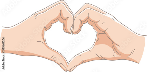 Two hands forming heart shape symbol of love unity and affection with soft skin tones against transparent background