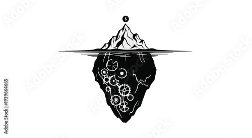 Iceberg concept with hidden systems below the surface